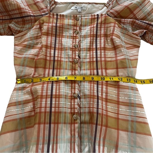 Madewell Silk Blend Orange Shimmer Plaid Mini Dress 2 NWT prairie boho - Picture 13 of 15